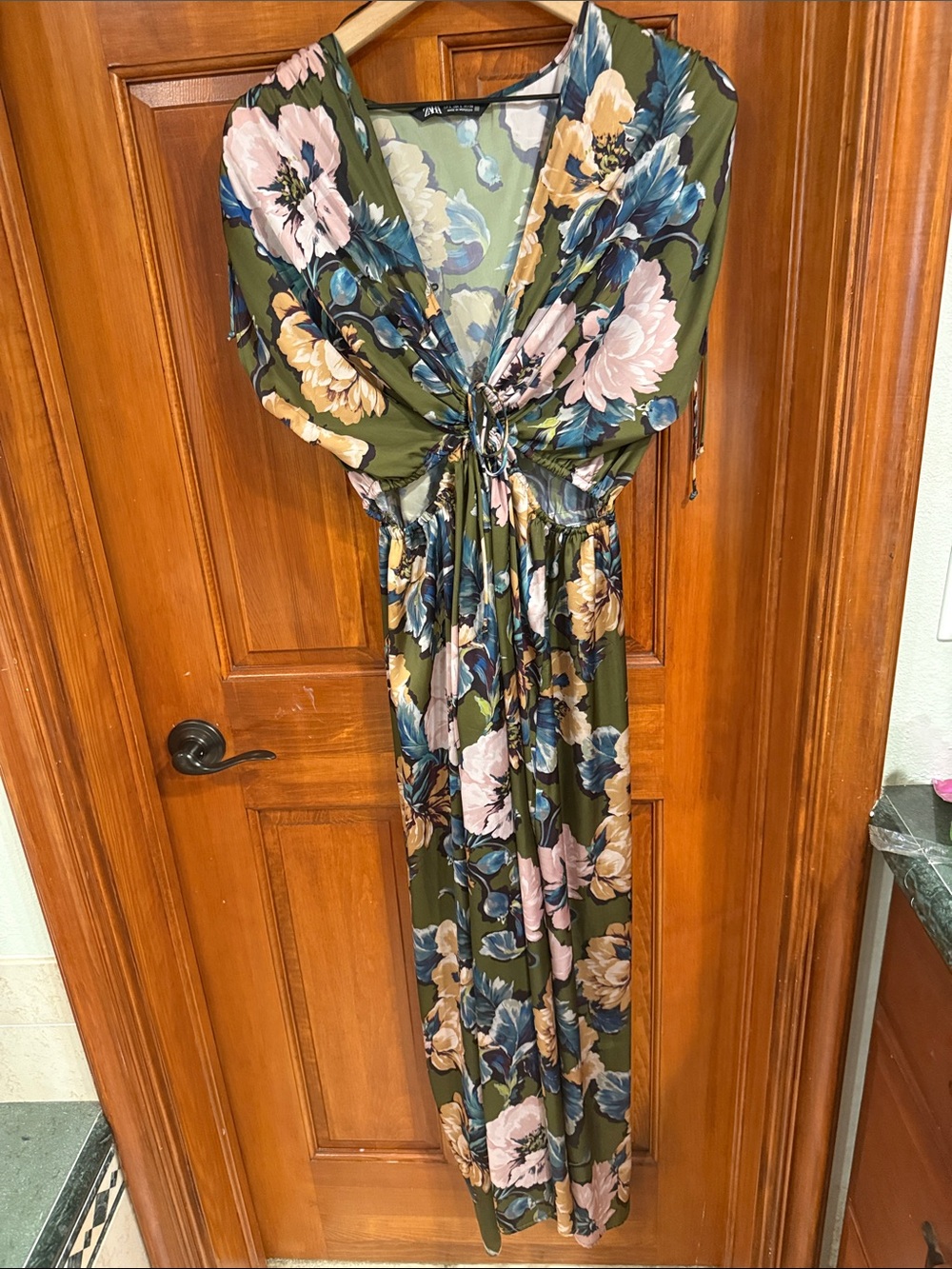 Olive Floral Tie-Front Maxi jumpsuit